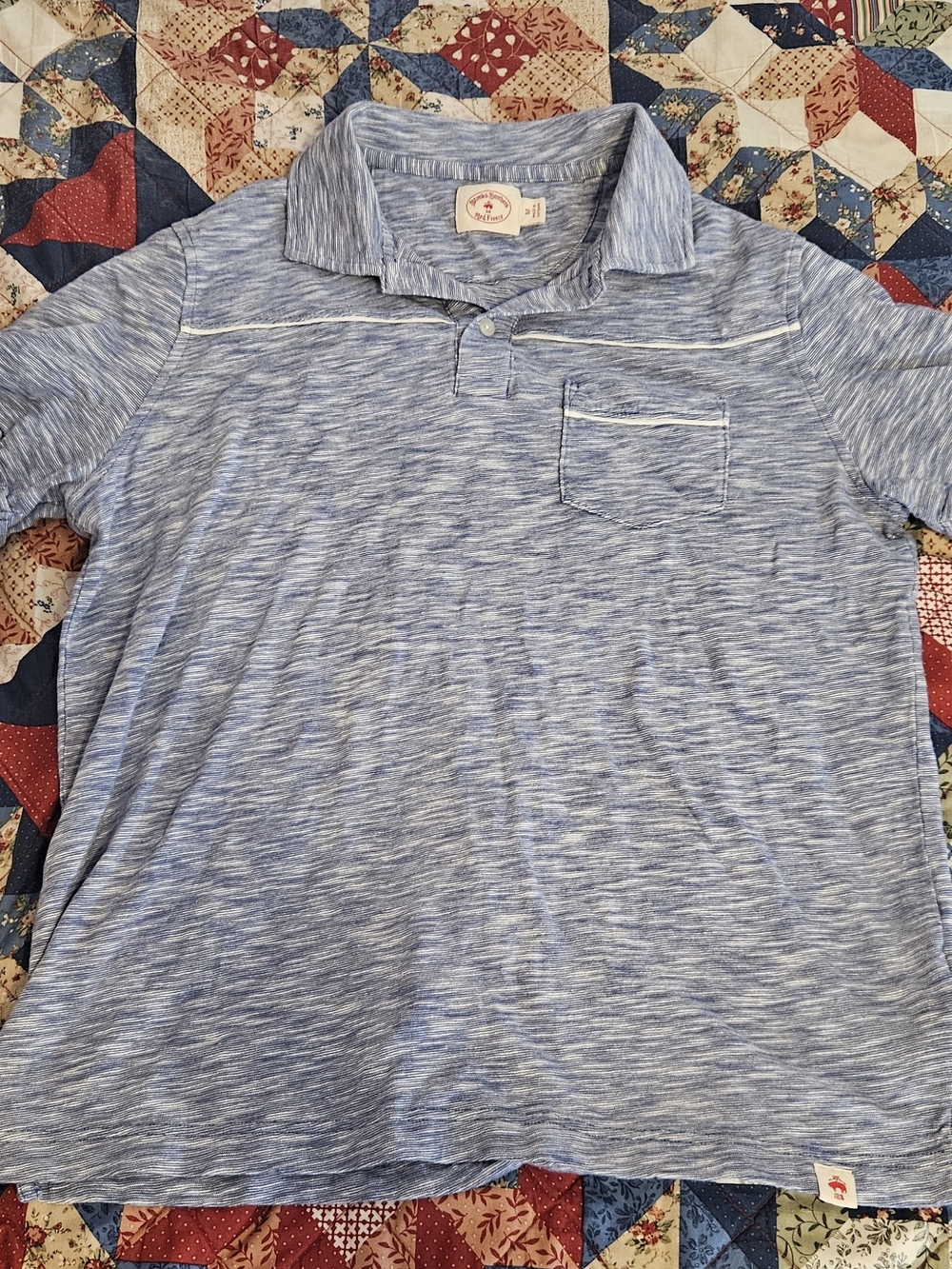 Brooks Brothers Red Fleece Slub Light Blue Heathered Short Sleeve Polo